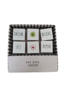 RAE DUNN Set of 6 Floral Drawer Knobs NEW NIP